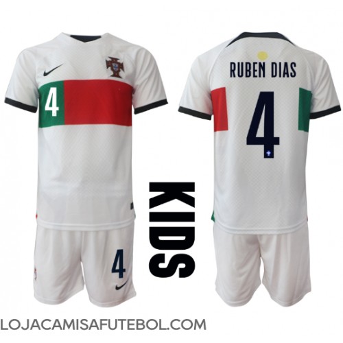 Camisa de Futebol Portugal Ruben Dias #4 Equipamento Secundário Infantil Mundo 2022 Manga Curta (+ Calças curtas)